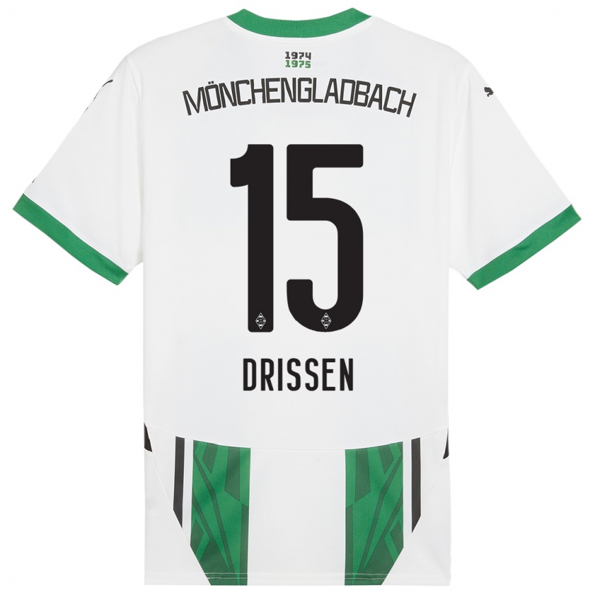 Kinder Fußball Sam Drissen #15 Weiß Grün Heimtrikot Trikot 2024/25 T-Shirt Luxemburg