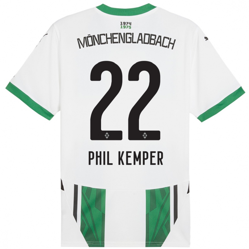 Kinder Fußball Phil Kemper #22 Weiß Grün Heimtrikot Trikot 2024/25 T-Shirt Luxemburg