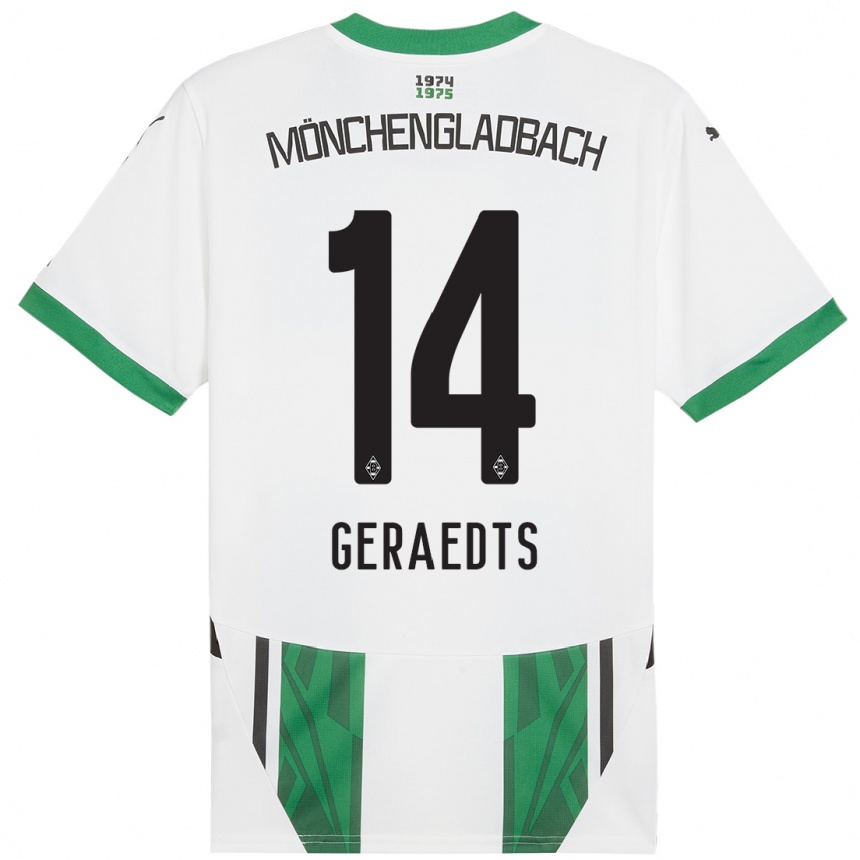 Kinder Fußball Kelsey Geraedts #14 Weiß Grün Heimtrikot Trikot 2024/25 T-Shirt Luxemburg