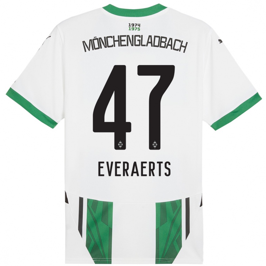 Kinder Fußball Kim Everaerts #47 Weiß Grün Heimtrikot Trikot 2024/25 T-Shirt Luxemburg