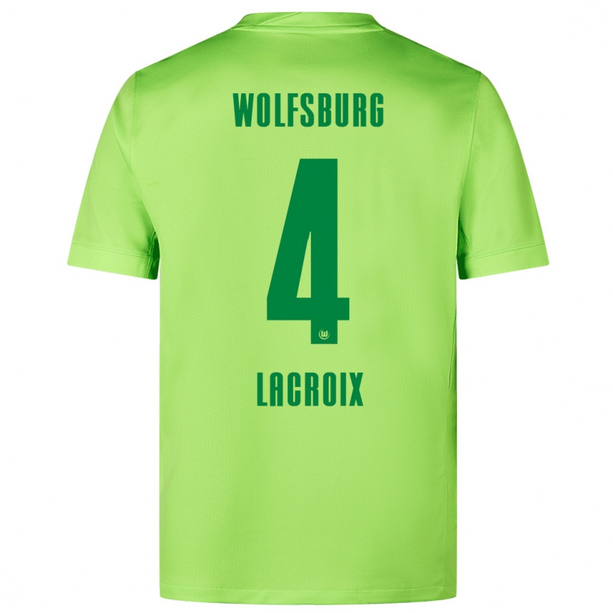 Kinder Fußball Maxence Lacroix #4 Fluoreszierendes Grün Heimtrikot Trikot 2024/25 T-Shirt Luxemburg