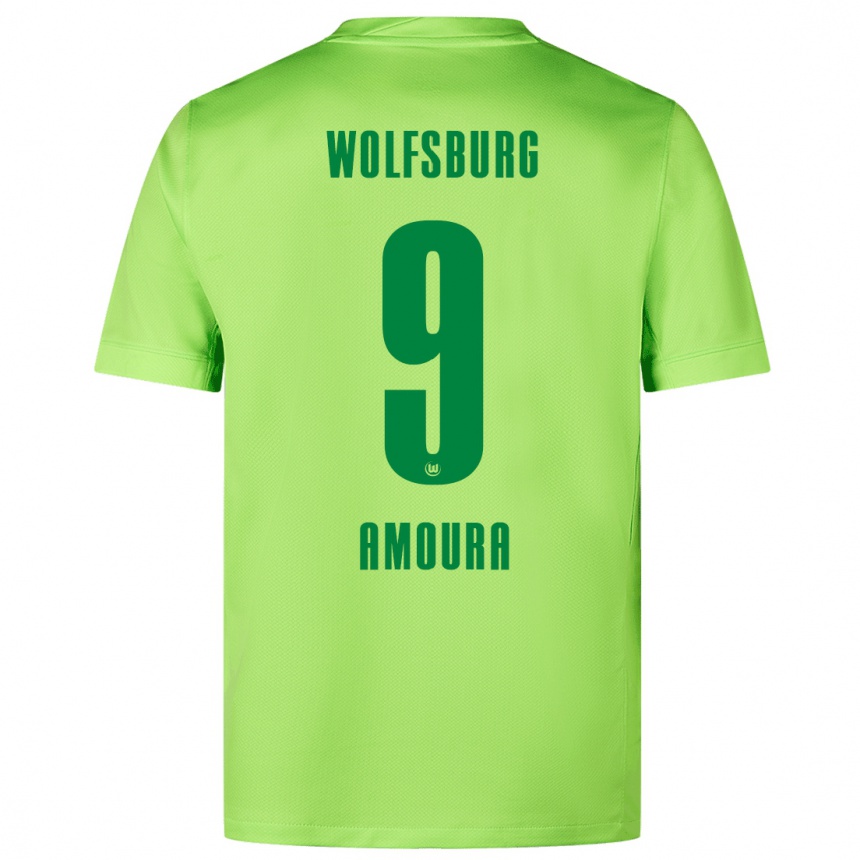 Kinder Fußball Mohamed Amoura #9 Fluoreszierendes Grün Heimtrikot Trikot 2024/25 T-Shirt Luxemburg