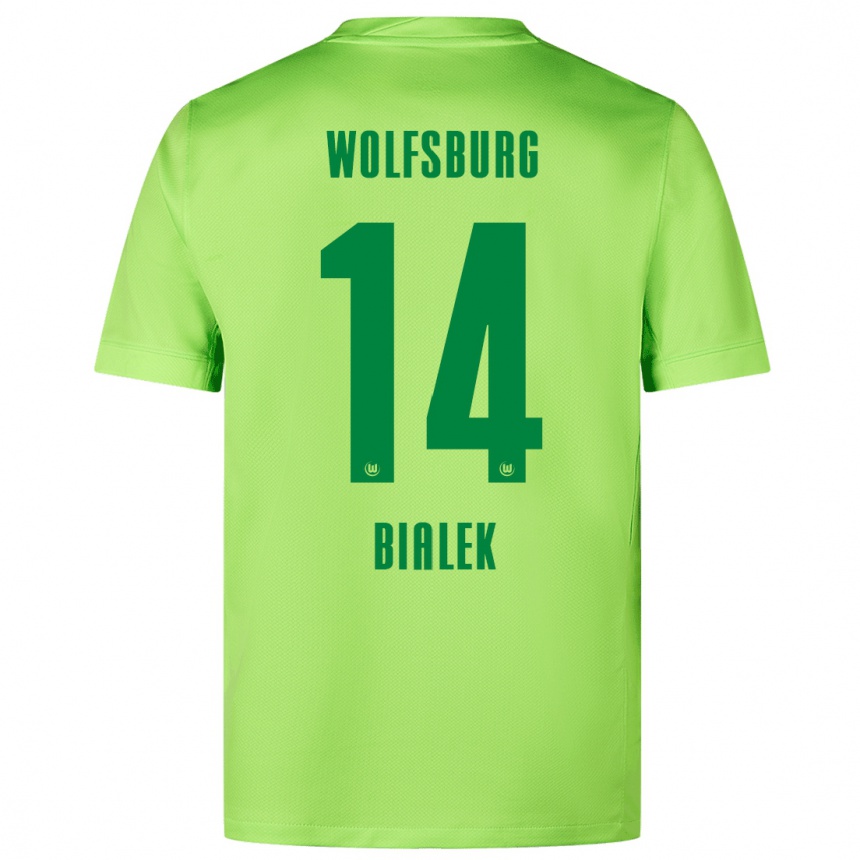 Kinder Fußball Bartosz Bialek #14 Fluoreszierendes Grün Heimtrikot Trikot 2024/25 T-Shirt Luxemburg