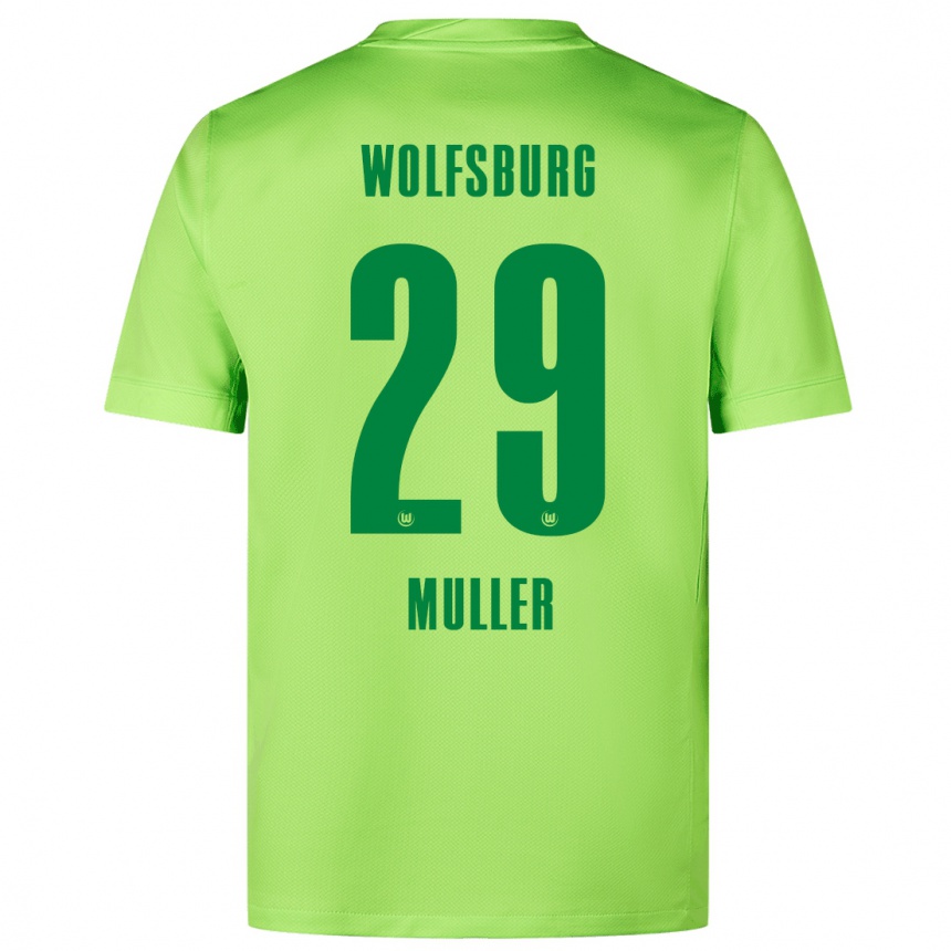 Kinder Fußball Marius Müller #29 Fluoreszierendes Grün Heimtrikot Trikot 2024/25 T-Shirt Luxemburg