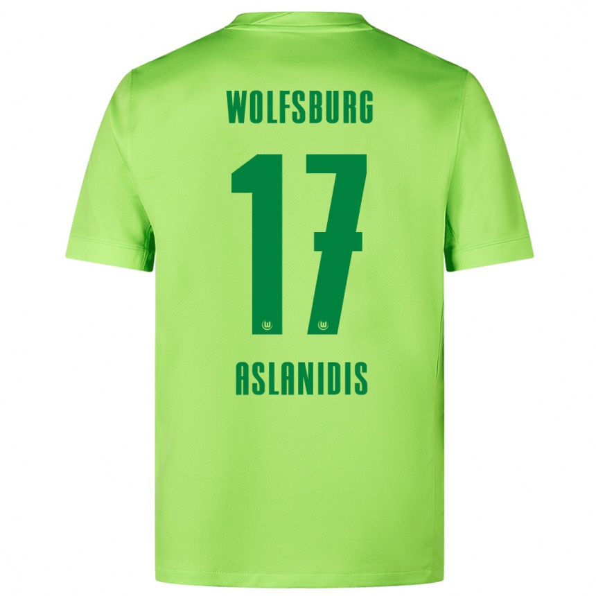 Kinder Fußball Elijas Aslanidis #17 Fluoreszierendes Grün Heimtrikot Trikot 2024/25 T-Shirt Luxemburg