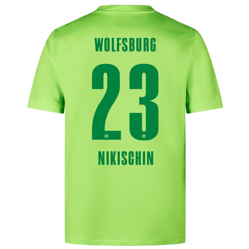 Kinder Fußball Adrian Nikischin #23 Fluoreszierendes Grün Heimtrikot Trikot 2024/25 T-Shirt Luxemburg