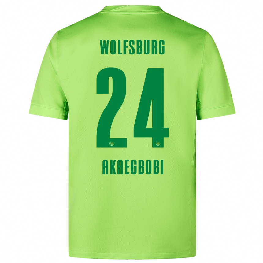 Kinder Fußball Jonathan Akaegbobi #24 Fluoreszierendes Grün Heimtrikot Trikot 2024/25 T-Shirt Luxemburg