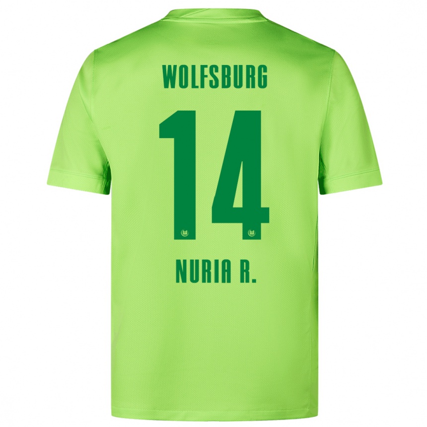 Kinder Fußball Nuria Rabano #14 Fluoreszierendes Grün Heimtrikot Trikot 2024/25 T-Shirt Luxemburg