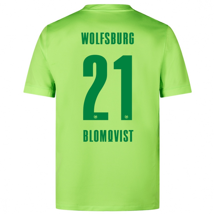 Kinder Fußball Rebecka Blomqvist #21 Fluoreszierendes Grün Heimtrikot Trikot 2024/25 T-Shirt Luxemburg