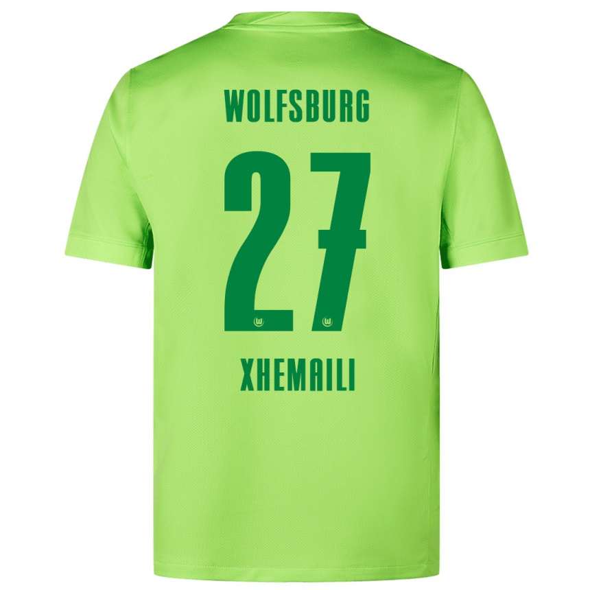 Kinder Fußball Riola Xhemaili #27 Fluoreszierendes Grün Heimtrikot Trikot 2024/25 T-Shirt Luxemburg