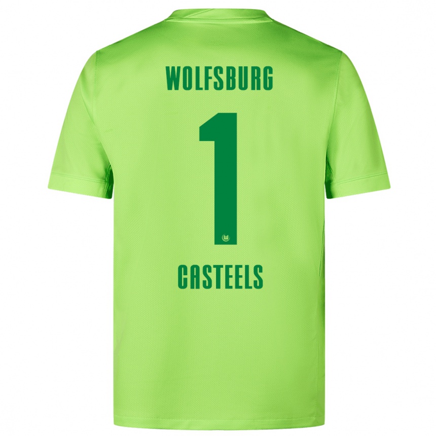 Kinder Fußball Koen Casteels #1 Fluoreszierendes Grün Heimtrikot Trikot 2024/25 T-Shirt Luxemburg