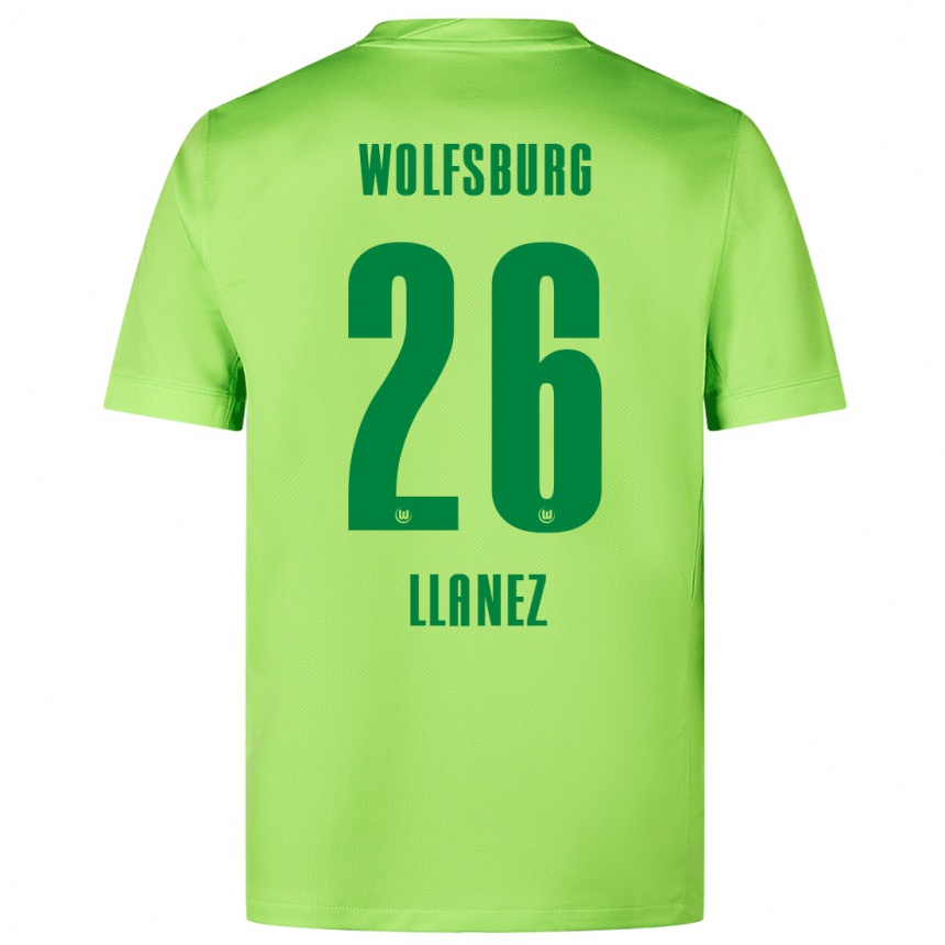 Kinder Fußball Ulysses Llanez #26 Fluoreszierendes Grün Heimtrikot Trikot 2024/25 T-Shirt Luxemburg