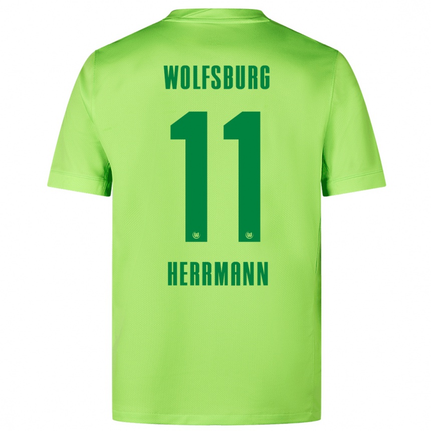 Kinder Fußball Max Herrmann #11 Fluoreszierendes Grün Heimtrikot Trikot 2024/25 T-Shirt Luxemburg