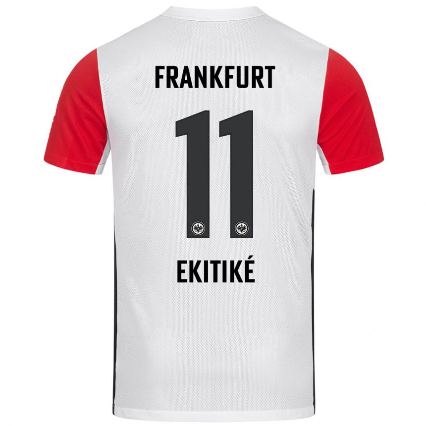 Kinder Fußball Hugo Ekitike #11 Weiß Rot Heimtrikot Trikot 2024/25 T-Shirt Luxemburg