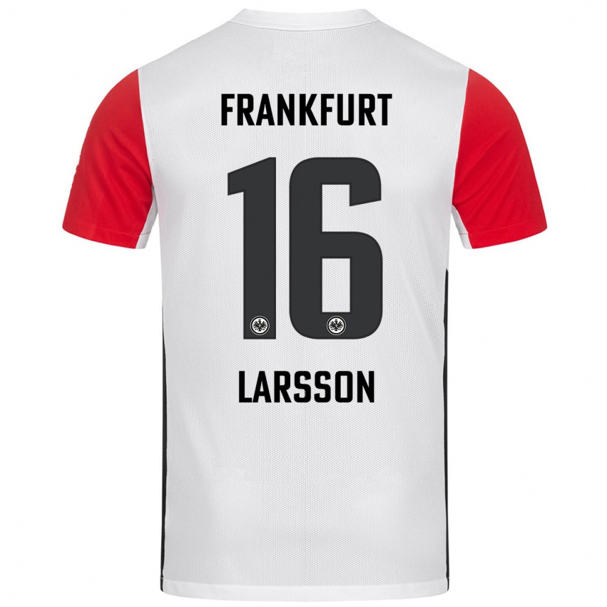 Kinder Fußball Hugo Larsson #16 Weiß Rot Heimtrikot Trikot 2024/25 T-Shirt Luxemburg