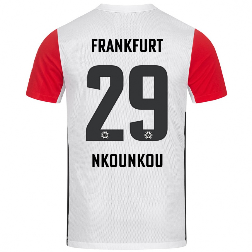 Kinder Fußball Niels Nkounkou #29 Weiß Rot Heimtrikot Trikot 2024/25 T-Shirt Luxemburg