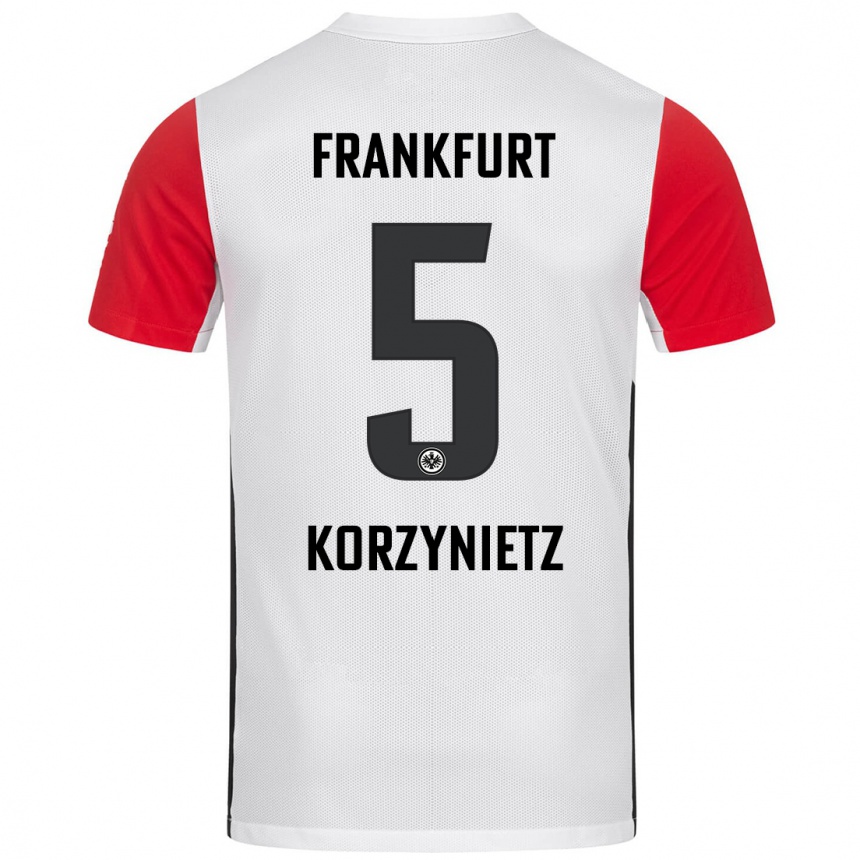 Kinder Fußball Jaden Korzynietz #5 Weiß Rot Heimtrikot Trikot 2024/25 T-Shirt Luxemburg