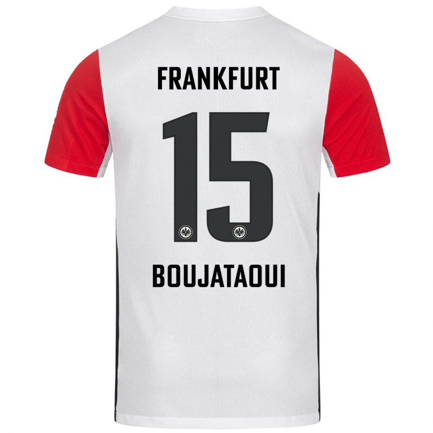 Kinder Fußball Tarik Boujataoui #15 Weiß Rot Heimtrikot Trikot 2024/25 T-Shirt Luxemburg