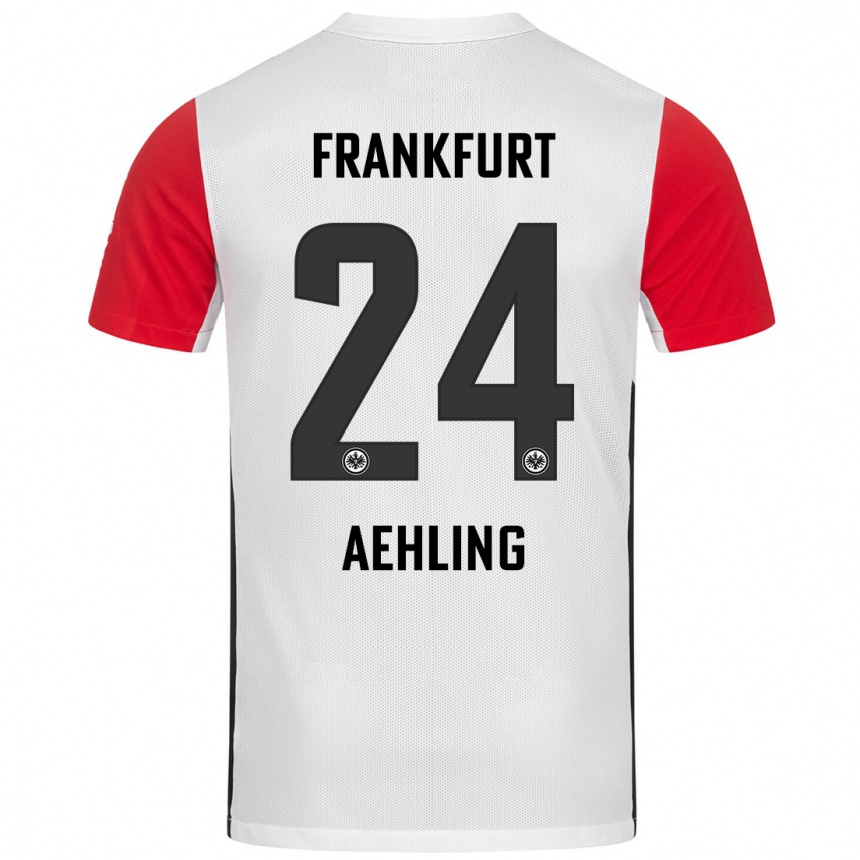 Kinder Fußball Anna Aehling #24 Weiß Rot Heimtrikot Trikot 2024/25 T-Shirt Luxemburg