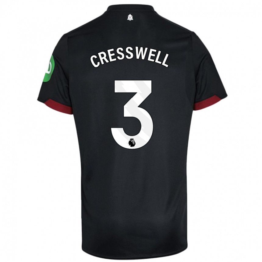 Kinder Fußball Aaron Cresswell #3 Schwarz Weiß Auswärtstrikot Trikot 2024/25 T-Shirt Luxemburg