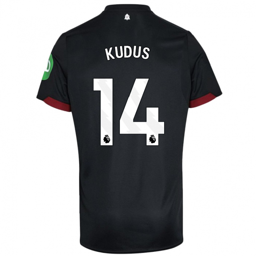 Kinder Fußball Mohammed Kudus #14 Schwarz Weiß Auswärtstrikot Trikot 2024/25 T-Shirt Luxemburg