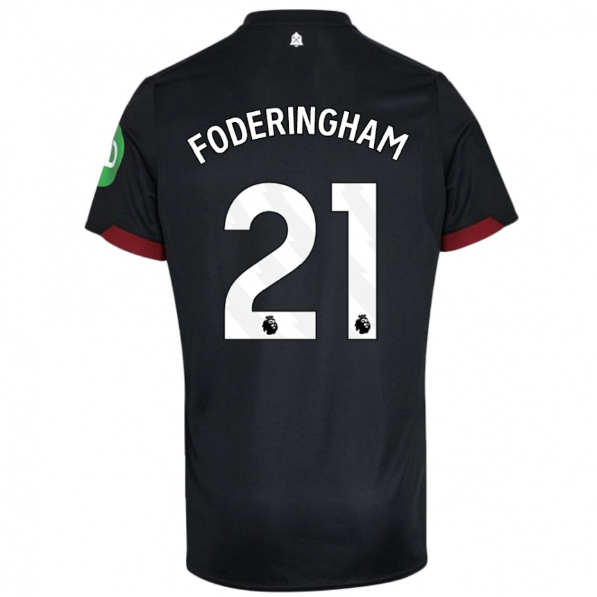 Kinder Fußball Wes Foderingham #21 Schwarz Weiß Auswärtstrikot Trikot 2024/25 T-Shirt Luxemburg