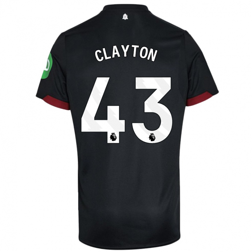 Kinder Fußball Regan Clayton #43 Schwarz Weiß Auswärtstrikot Trikot 2024/25 T-Shirt Luxemburg