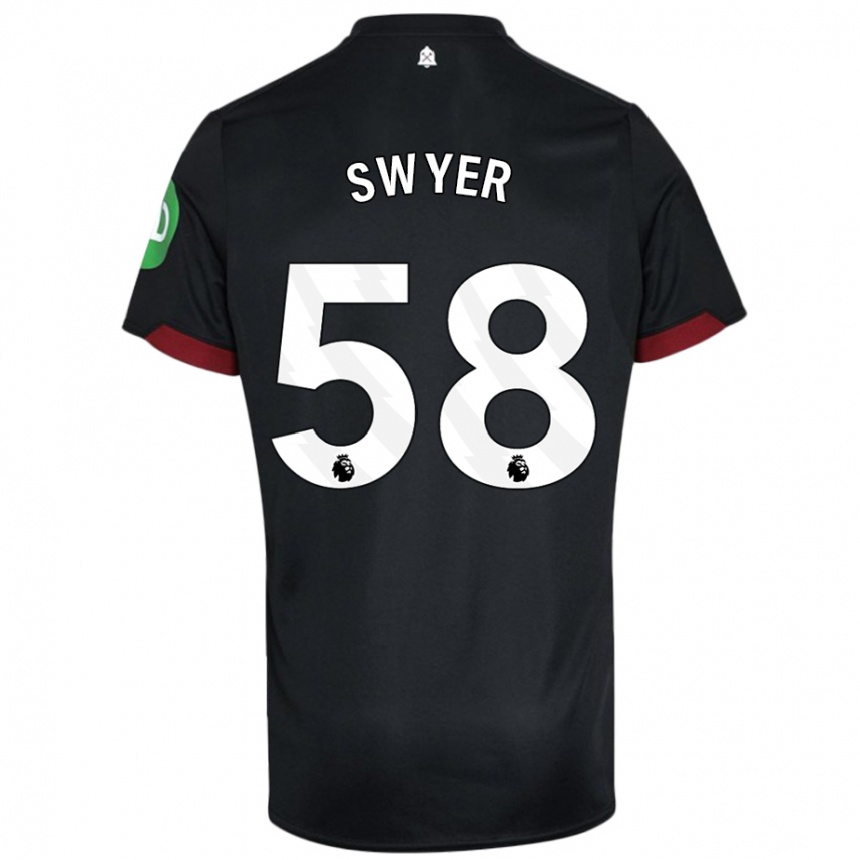 Kinder Fußball Kamarai Swyer #58 Schwarz Weiß Auswärtstrikot Trikot 2024/25 T-Shirt Luxemburg