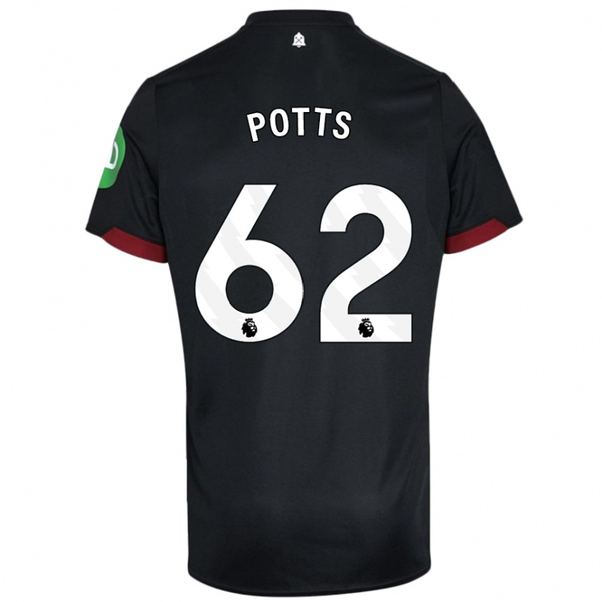 Kinder Fußball Freddie Potts #62 Schwarz Weiß Auswärtstrikot Trikot 2024/25 T-Shirt Luxemburg