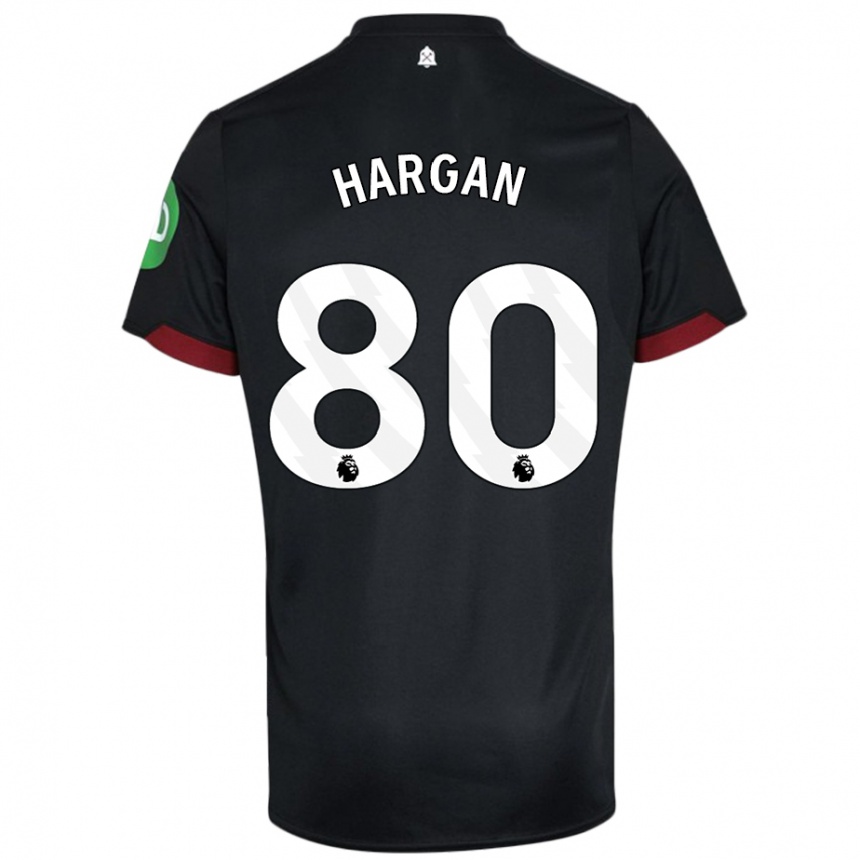 Kinder Fußball Riley Hargan #80 Schwarz Weiß Auswärtstrikot Trikot 2024/25 T-Shirt Luxemburg