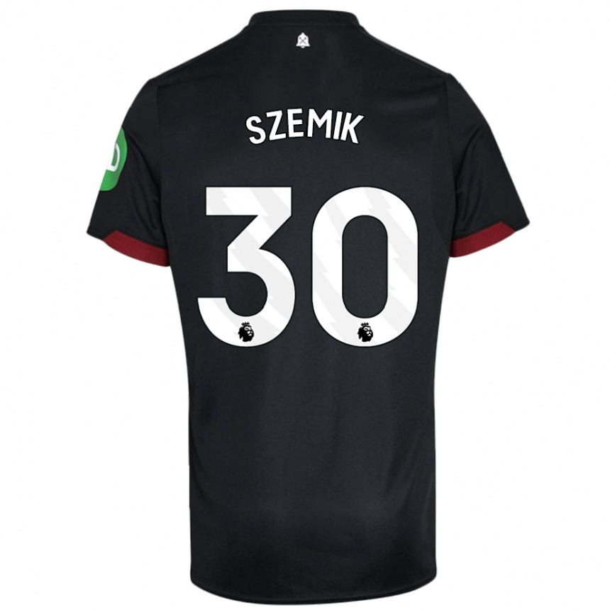 Kinder Fußball Kinga Szemik #30 Schwarz Weiß Auswärtstrikot Trikot 2024/25 T-Shirt Luxemburg