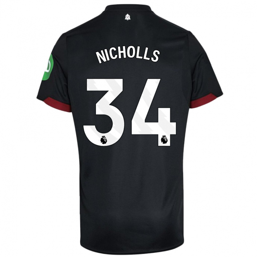 Kinder Fußball Macey Nicholls #34 Schwarz Weiß Auswärtstrikot Trikot 2024/25 T-Shirt Luxemburg