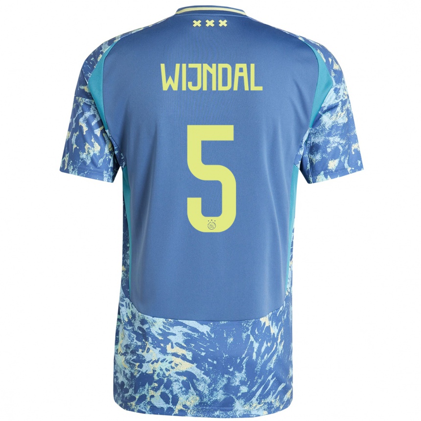 Kinder Fußball Owen Wijndal #5 Grau Blau Gelb Auswärtstrikot Trikot 2024/25 T-Shirt Luxemburg