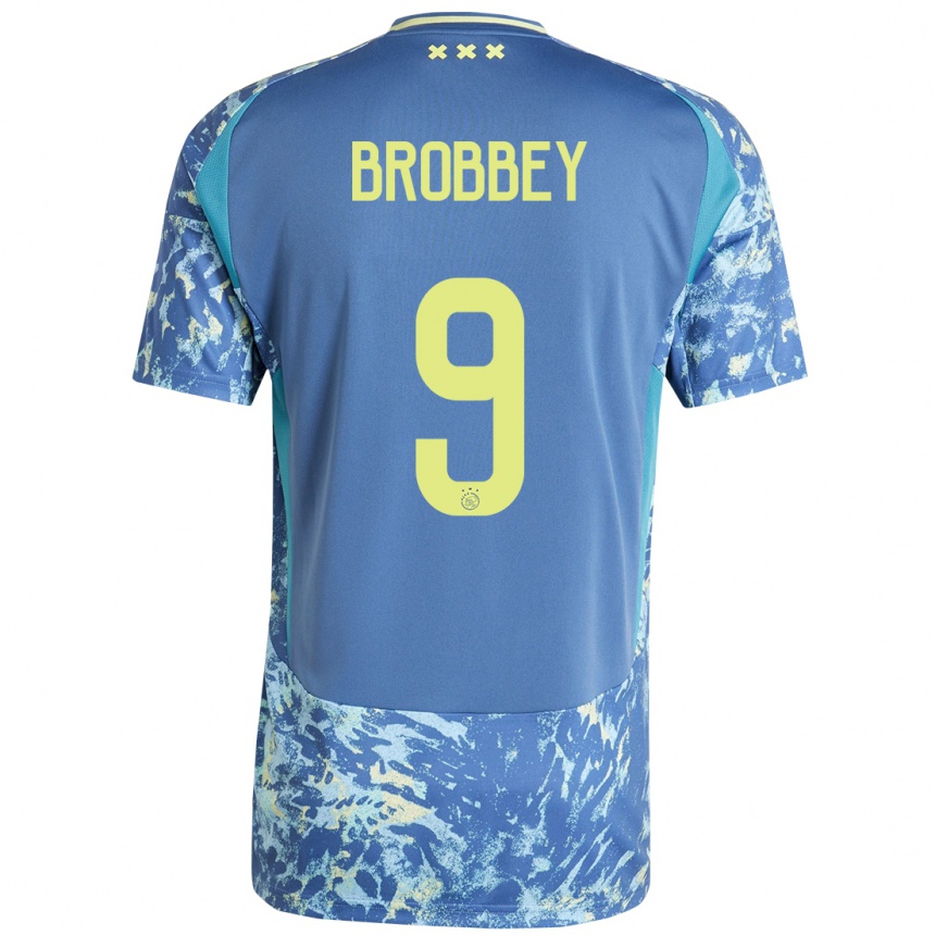 Kinder Fußball Brian Brobbey #9 Grau Blau Gelb Auswärtstrikot Trikot 2024/25 T-Shirt Luxemburg