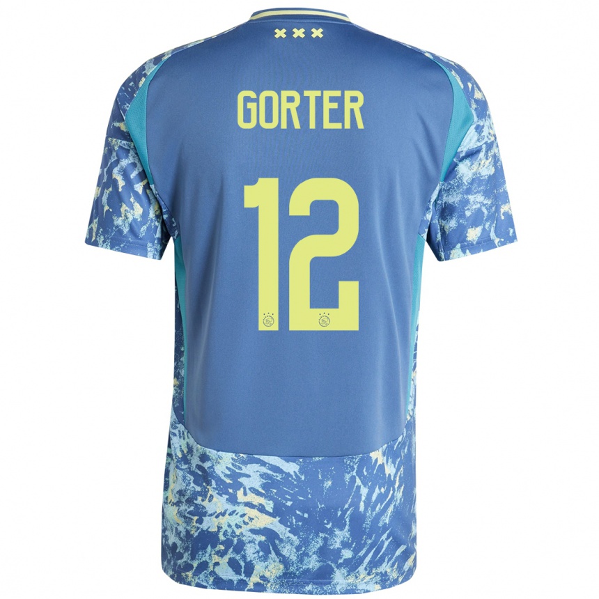 Kinder Fußball Jay Gorter #12 Grau Blau Gelb Auswärtstrikot Trikot 2024/25 T-Shirt Luxemburg