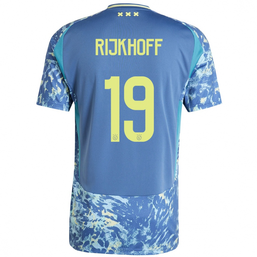 Kinder Fußball Julian Rijkhoff #19 Grau Blau Gelb Auswärtstrikot Trikot 2024/25 T-Shirt Luxemburg