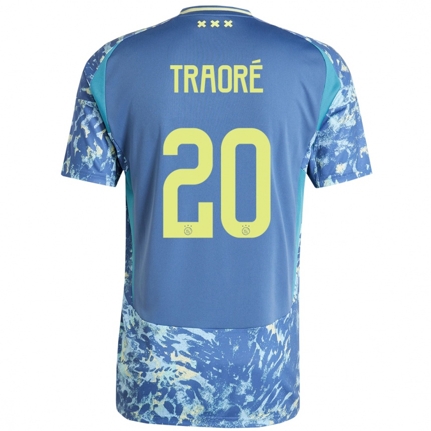 Kinder Fußball Bertrand Traoré #20 Grau Blau Gelb Auswärtstrikot Trikot 2024/25 T-Shirt Luxemburg