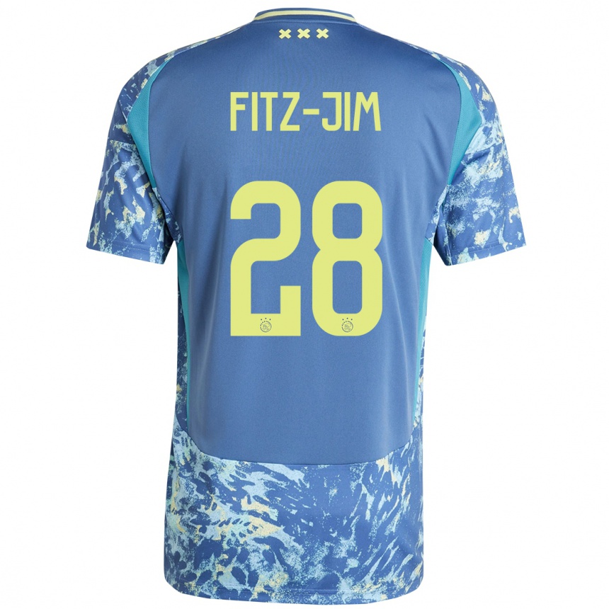 Kinder Fußball Kian Fitz-Jim #28 Grau Blau Gelb Auswärtstrikot Trikot 2024/25 T-Shirt Luxemburg