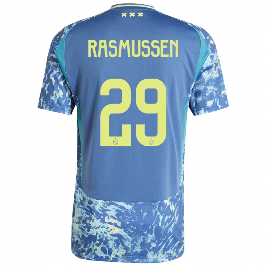 Kinder Fußball Christian Rasmussen #29 Grau Blau Gelb Auswärtstrikot Trikot 2024/25 T-Shirt Luxemburg