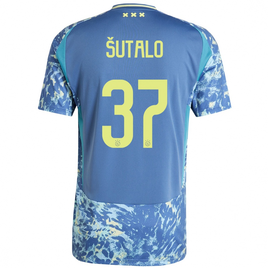 Kinder Fußball Josip Sutalo #37 Grau Blau Gelb Auswärtstrikot Trikot 2024/25 T-Shirt Luxemburg