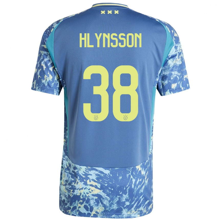 Kinder Fußball Kristian Hlynsson #38 Grau Blau Gelb Auswärtstrikot Trikot 2024/25 T-Shirt Luxemburg