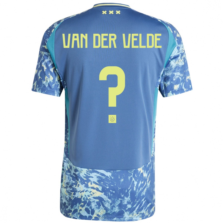 Kinder Fußball Valentijn Van Der Velde #0 Grau Blau Gelb Auswärtstrikot Trikot 2024/25 T-Shirt Luxemburg