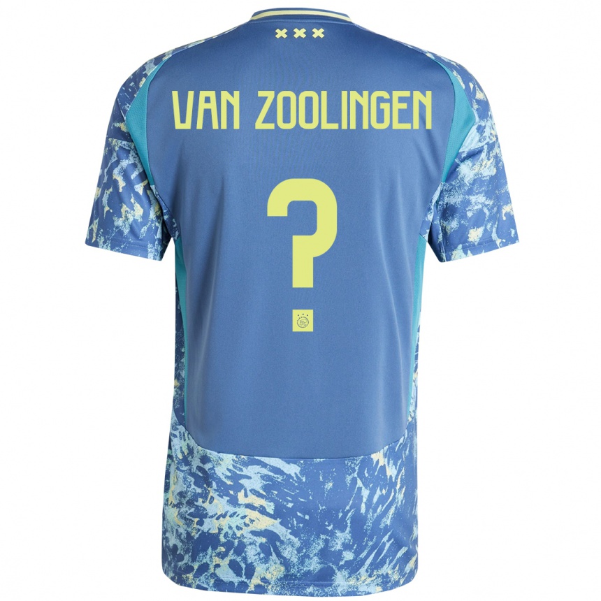 Kinder Fußball Glenn Van Zoolingen #0 Grau Blau Gelb Auswärtstrikot Trikot 2024/25 T-Shirt Luxemburg