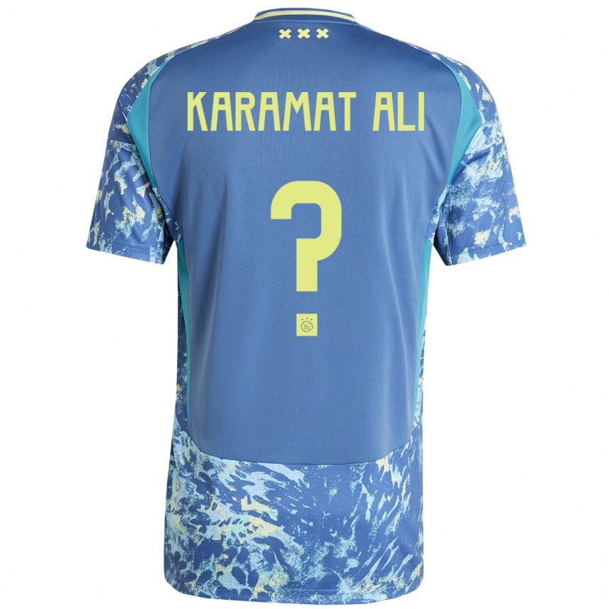 Kinder Fußball Yaïr Karamat Ali #0 Grau Blau Gelb Auswärtstrikot Trikot 2024/25 T-Shirt Luxemburg