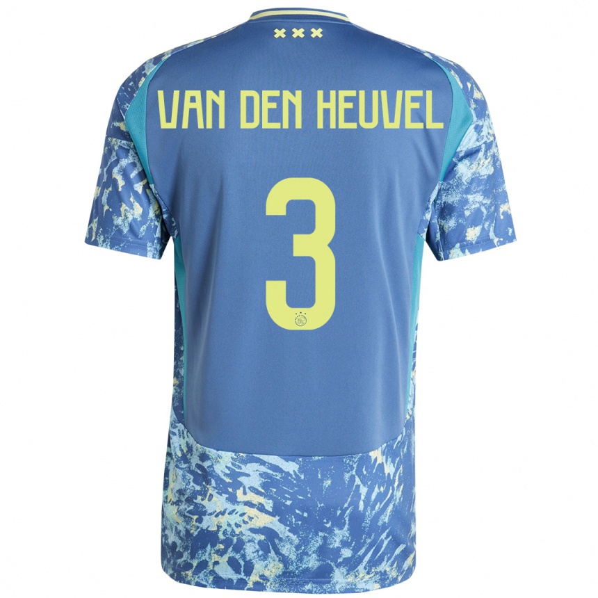 Kinder Fußball Nino Van Den Heuvel #3 Grau Blau Gelb Auswärtstrikot Trikot 2024/25 T-Shirt Luxemburg