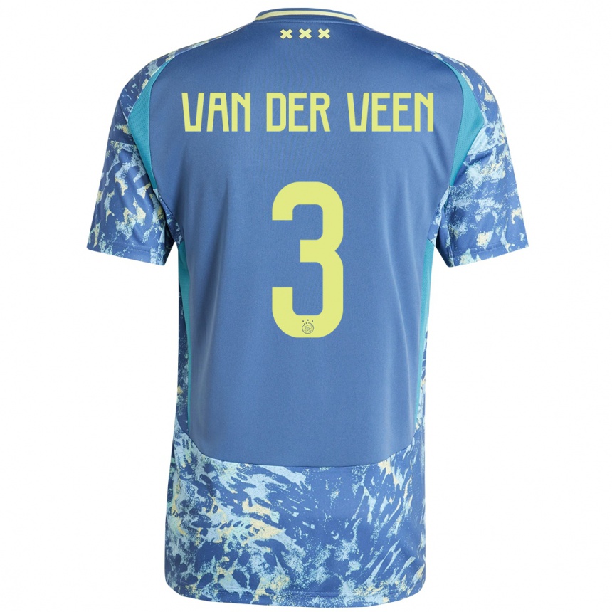 Kinder Fußball Roos Van Der Veen #3 Grau Blau Gelb Auswärtstrikot Trikot 2024/25 T-Shirt Luxemburg