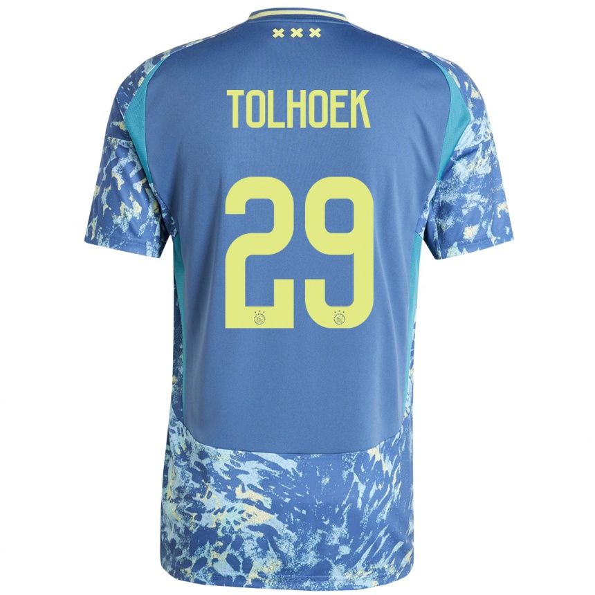 Kinder Fußball Danique Tolhoek #29 Grau Blau Gelb Auswärtstrikot Trikot 2024/25 T-Shirt Luxemburg