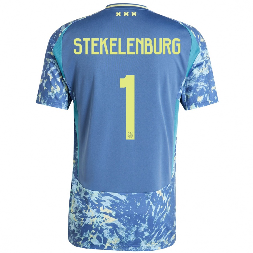 Kinder Fußball Maarten Stekelenburg #1 Grau Blau Gelb Auswärtstrikot Trikot 2024/25 T-Shirt Luxemburg