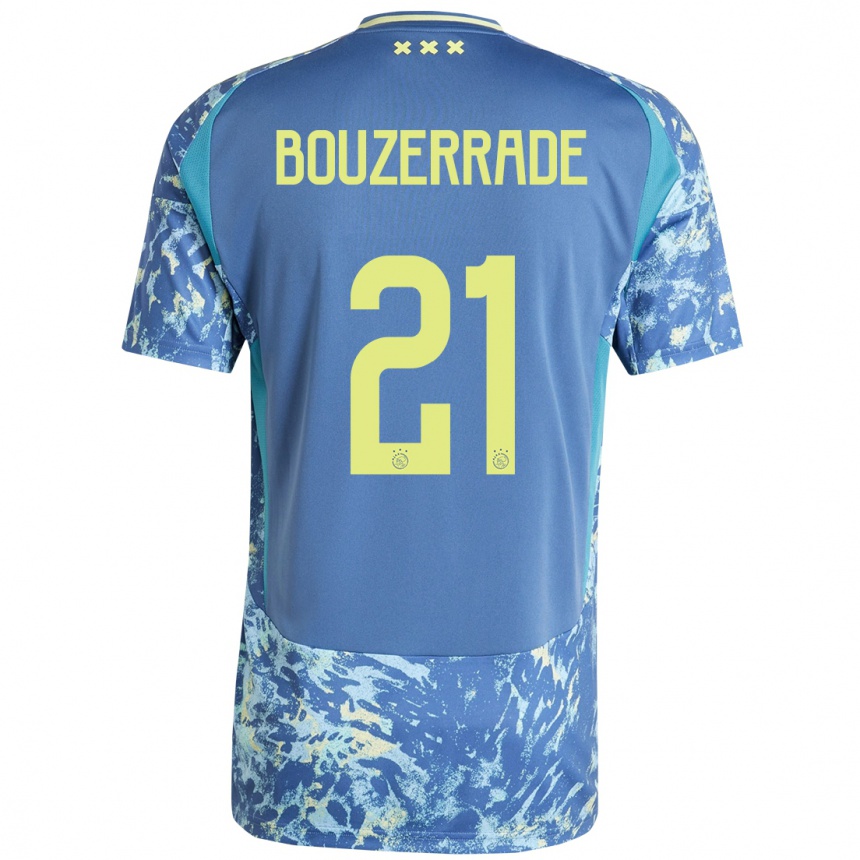 Kinder Fußball Zaina Bouzerrade #21 Grau Blau Gelb Auswärtstrikot Trikot 2024/25 T-Shirt Luxemburg