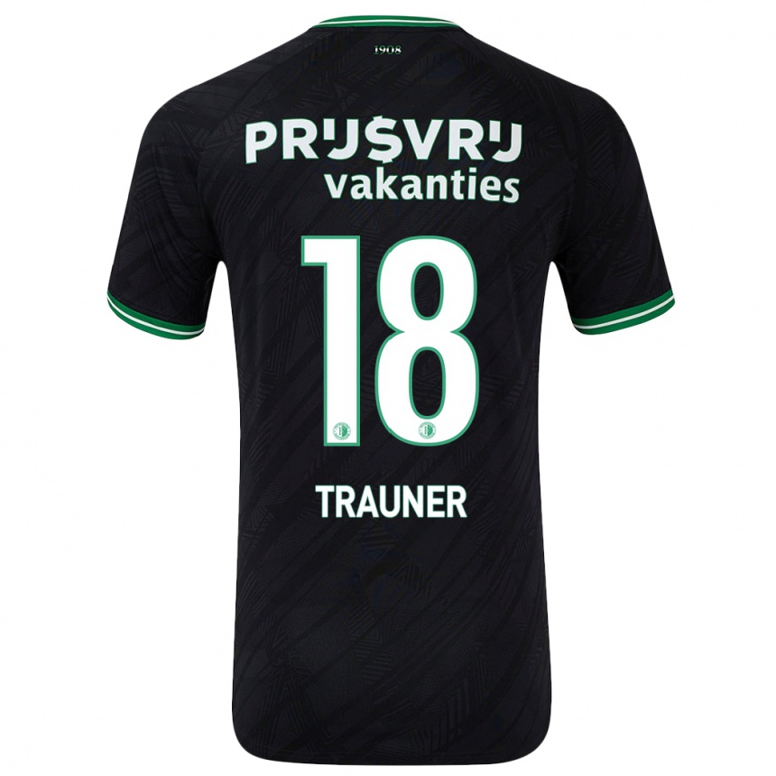 Kinder Fußball Gernot Trauner #18 Schwarz Grün Auswärtstrikot Trikot 2024/25 T-Shirt Luxemburg